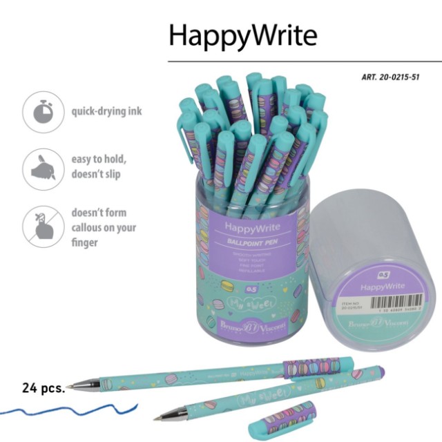 Ручка шариковая синяя BV HappyWrite My sweet. Mакаруны 0,5мм принт Превью 1