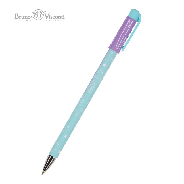 Ручка шариковая синяя BV HappyWrite Зефирные животные. Единорог и радуга 0,5мм