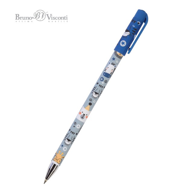 Ручка шариковая синяя BV HappyWrite Милые зверушки 0,5мм