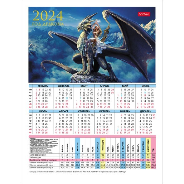 Календарь листовой 2024 (табель) Год Дракона 6 дизайнов Превью 3