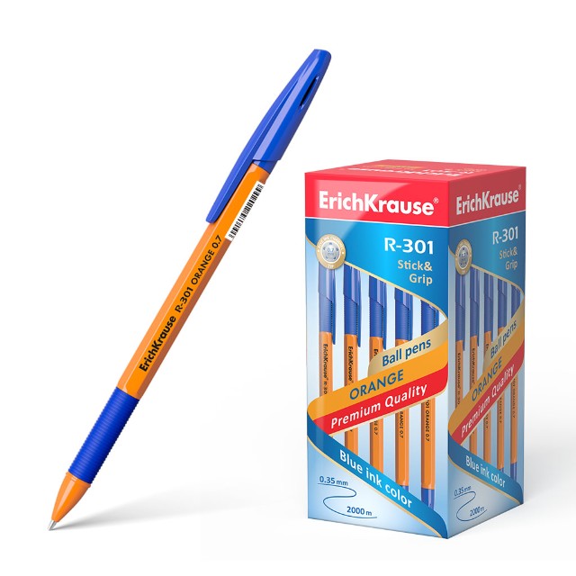 Ручка шариковая синяя EK R-301 Orange Stick&Grip оранж. корпус 0,7мм