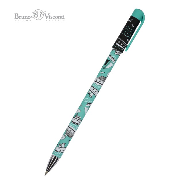 Ручка шариковая синяя BV HappyWrite Пароходики 0,5мм