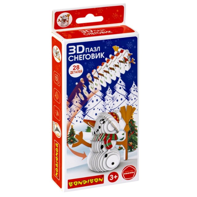Пазл 3D Снеговик 28 деталей. Превью 0