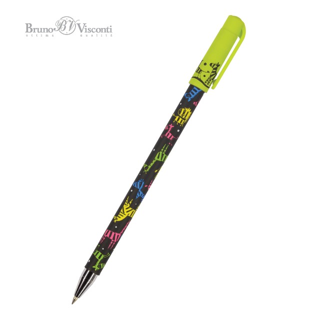 Ручка шариковая синяя BV HappyWrite Разноцветные зебры 0,5мм