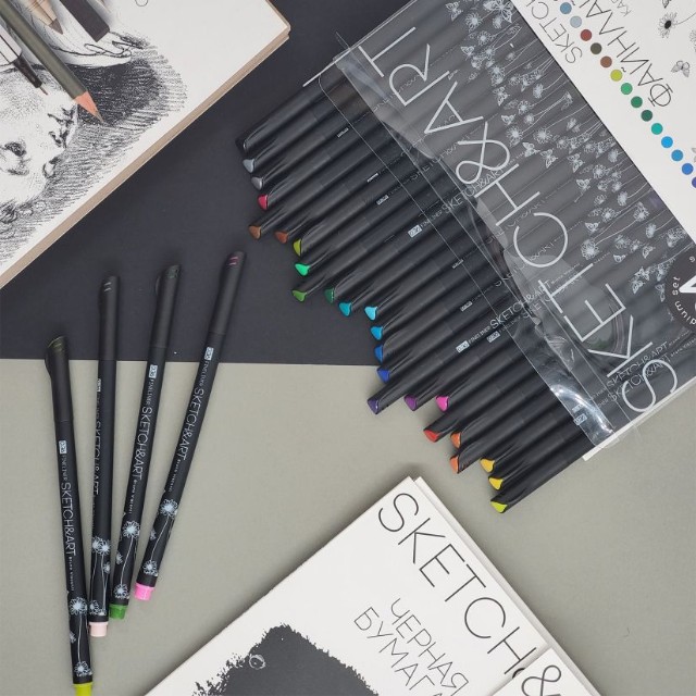 Ручки линеры 24 шт цветные BV Sketch&Art. Black Edition  0.36 мм Превью 4