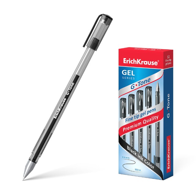 Ручка гелевая черная EK G-Tone 0.5мм серый прозрачный корпус