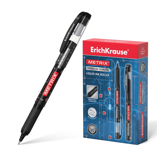 Ручка роллер черная EK Metrix корпус черный 0,45мм игла Превью 0