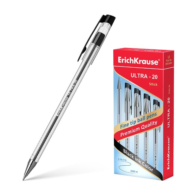Ручка шариковая черная EK G-Soft Ultra L-20 прозр корпус 0,7мм