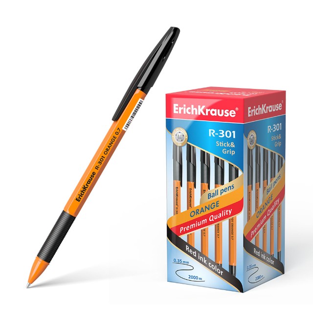 Ручка шариковая черная EK R-301 Orange Stick Grip оранж корпус 0.7мм Превью 0