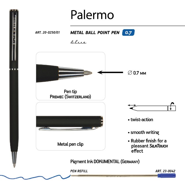Ручка подар шар BV Palermo синяя 0,7мм черн корп поворот Превью 7