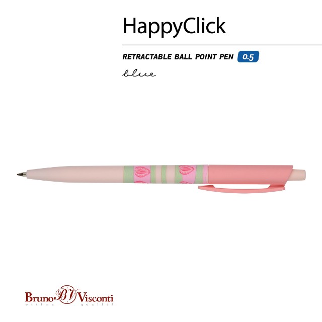 Ручка шариковая синяя BV HappyClick Ягодные тортики. Клубника Превью 1