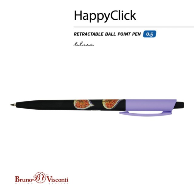 Ручка шариковая синяя BV HappyClick Fresh&Fruity Инжир 0,5мм принт Превью 2
