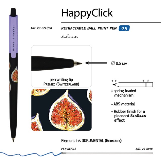 Ручка шариковая синяя BV HappyClick Fresh&Fruity Инжир 0,5мм принт Превью 3