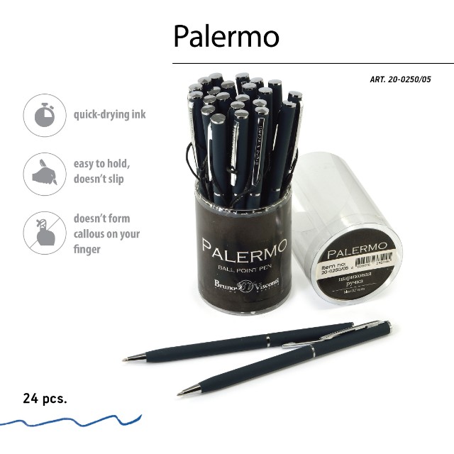 Ручка подар шар BV Palermo синяя 0,7мм авт сине-черный метал Превью 1