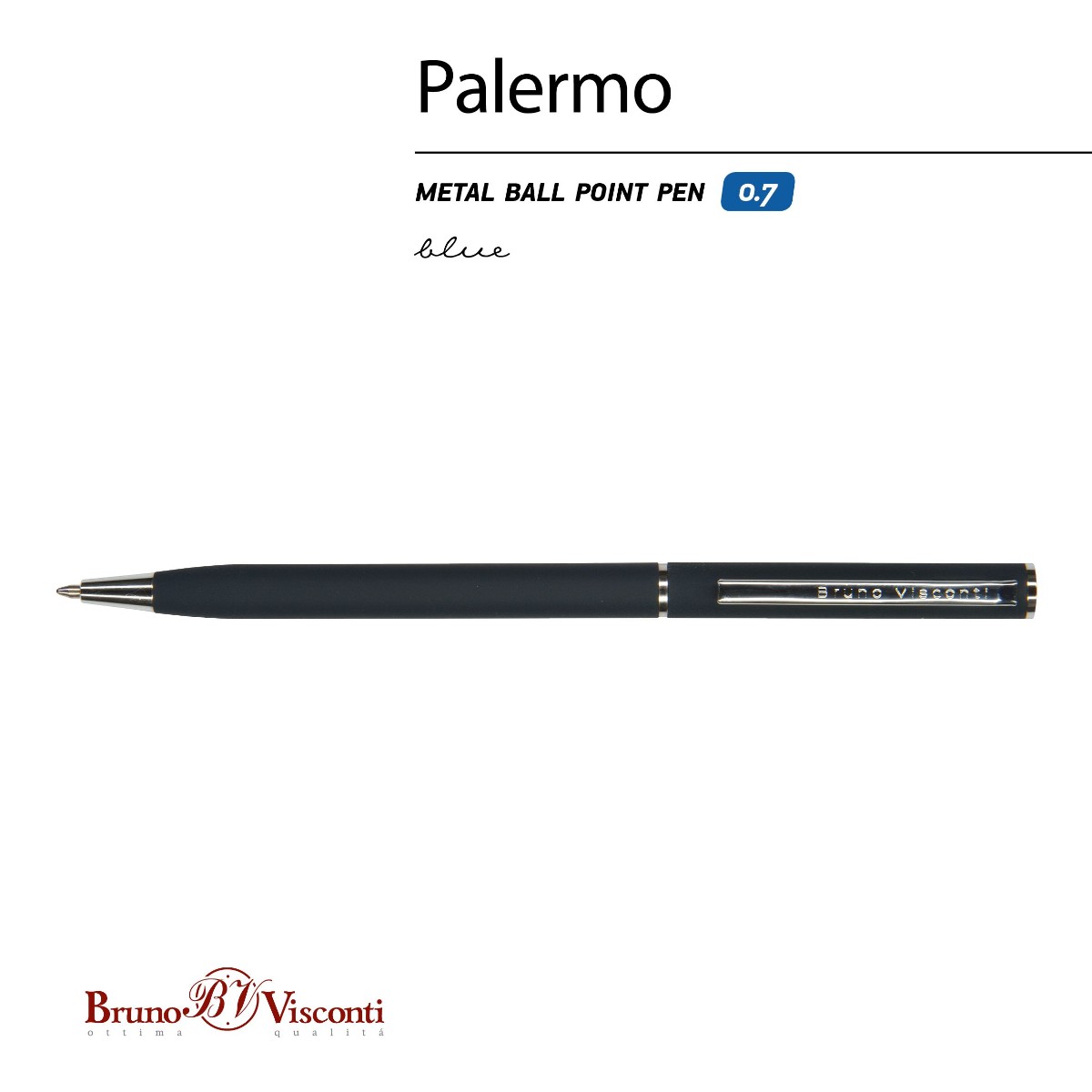 Ручка подар шар BV Palermo синяя 0,7мм авт сине-черный метал Фото 2