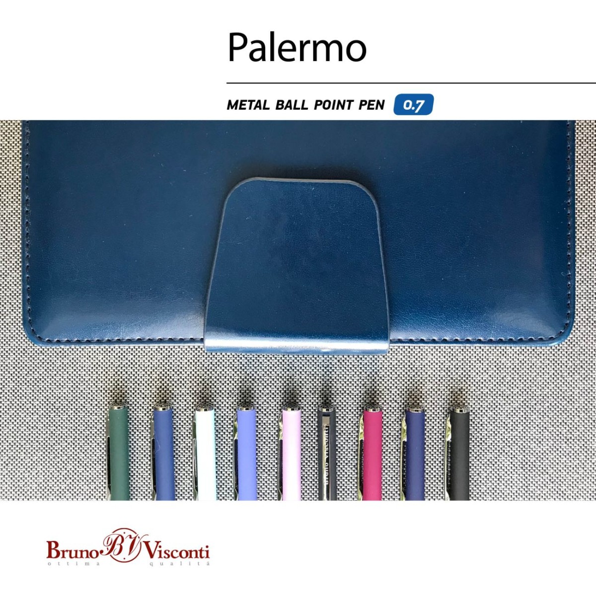 Ручка подар шар BV Palermo синяя 0,7мм авт сине-черный метал Фото 3