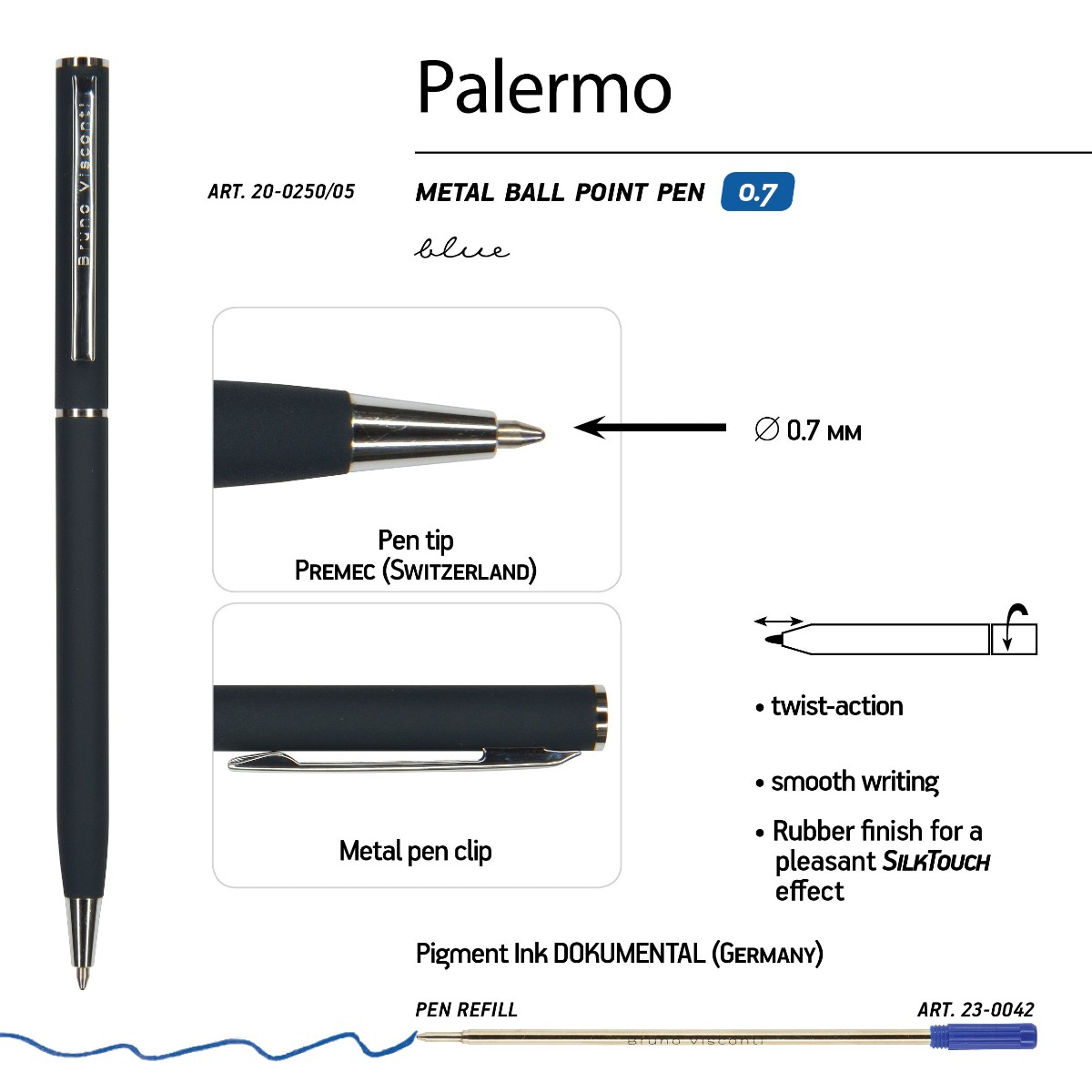 Ручка подар шар BV Palermo синяя 0,7мм авт сине-черный метал Фото 4