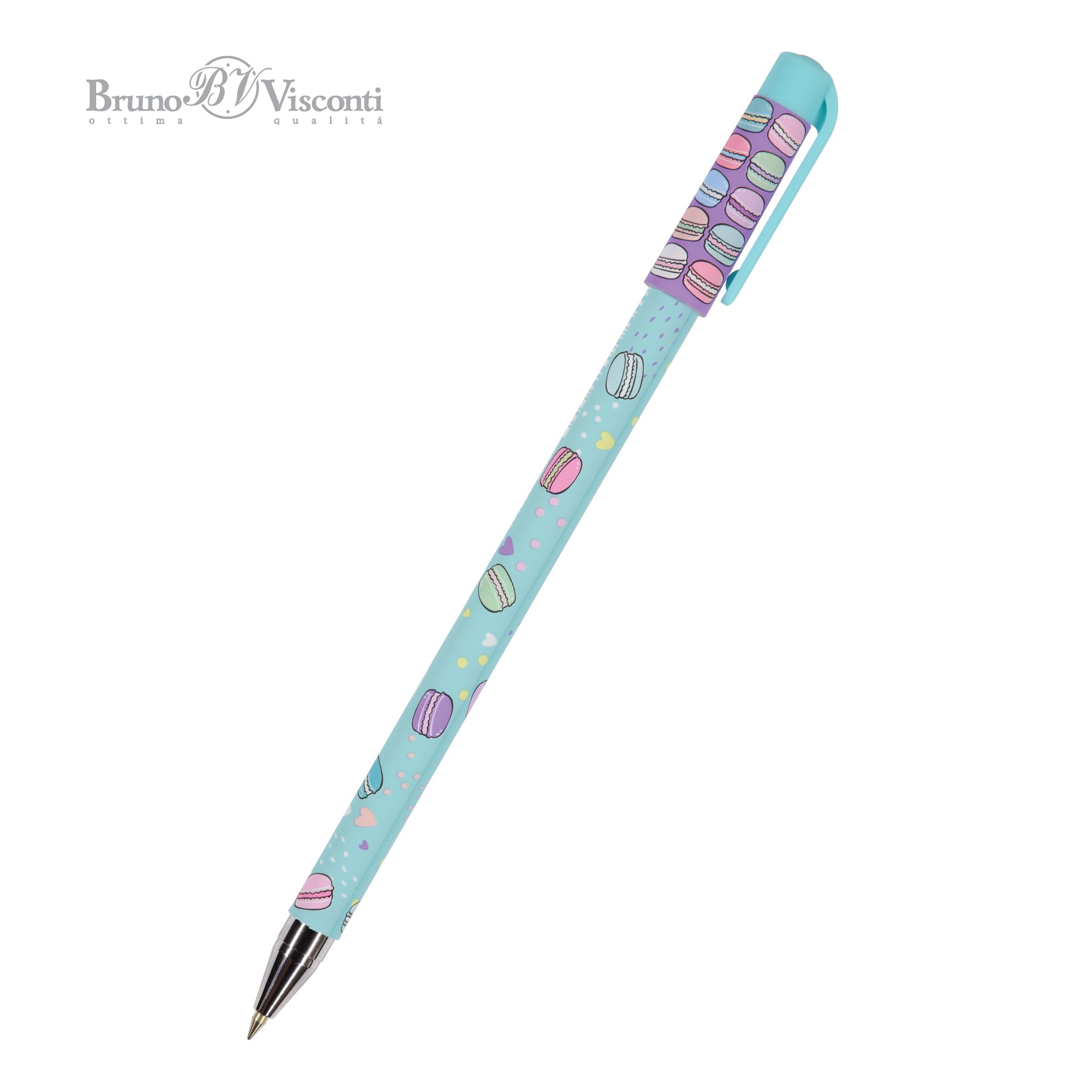 Ручка шариковая синяя BV HappyWrite My sweet. Mакаруны 0,5мм принт Фото 0