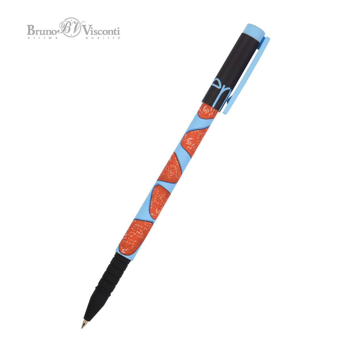 Ручка шариковая синяя BV FunWrite Ягоды. Графика. Клубника 0,5мм принт Фото 0