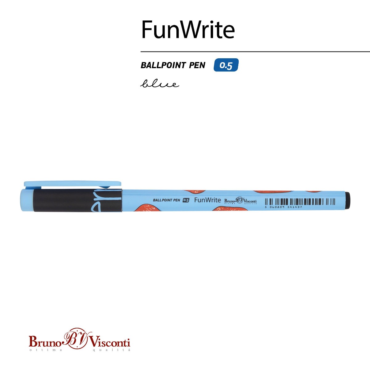 Ручка шариковая синяя BV FunWrite Ягоды. Графика. Клубника 0,5мм принт Фото 1