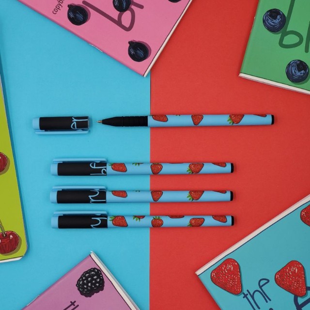 Ручка шариковая синяя BV FunWrite Ягоды. Графика. Клубника 0,5мм принт Превью 5