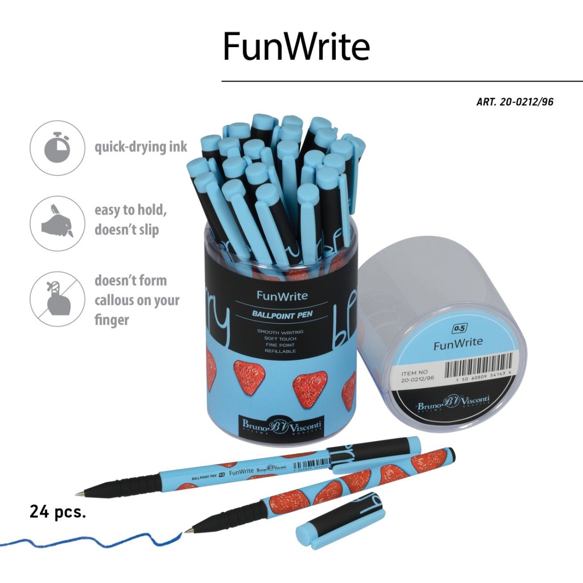 Ручка шариковая синяя BV FunWrite Ягоды. Графика. Клубника 0,5мм принт Фото 4