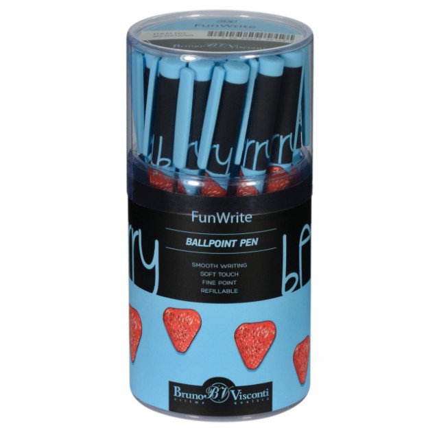 Ручка шариковая синяя BV FunWrite Ягоды. Графика. Клубника 0,5мм принт Превью 1