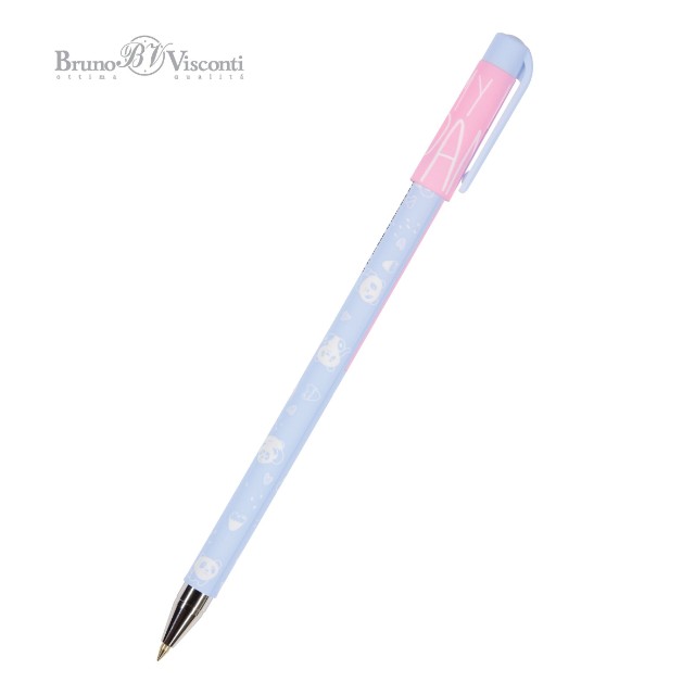 Ручка шариковая синяя BV HappyWrite Зефирные панды 0,5мм