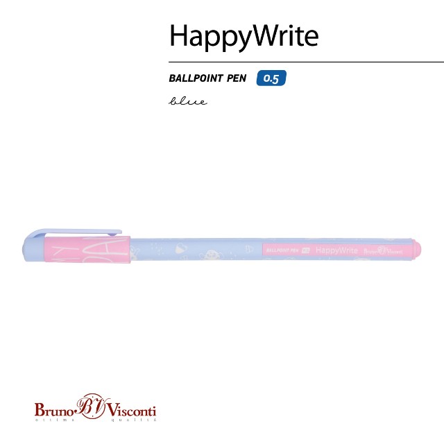 Ручка шариковая синяя BV HappyWrite Зефирные панды 0,5мм Превью 4