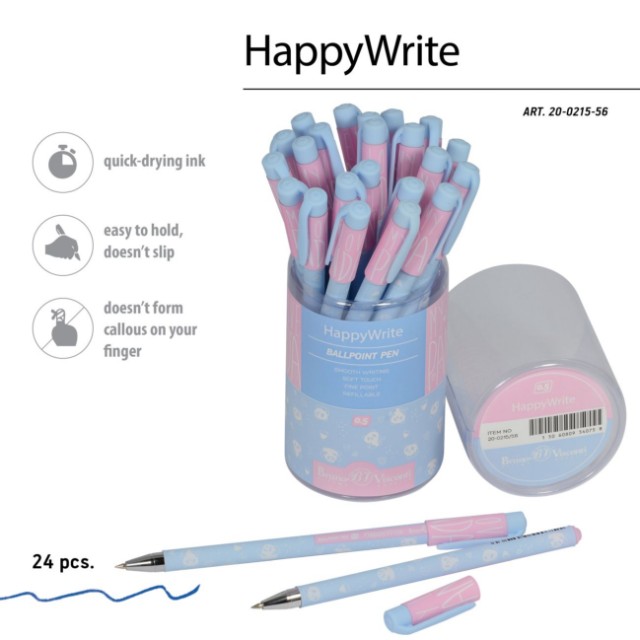 Ручка шариковая синяя BV HappyWrite Зефирные панды 0,5мм Превью 3