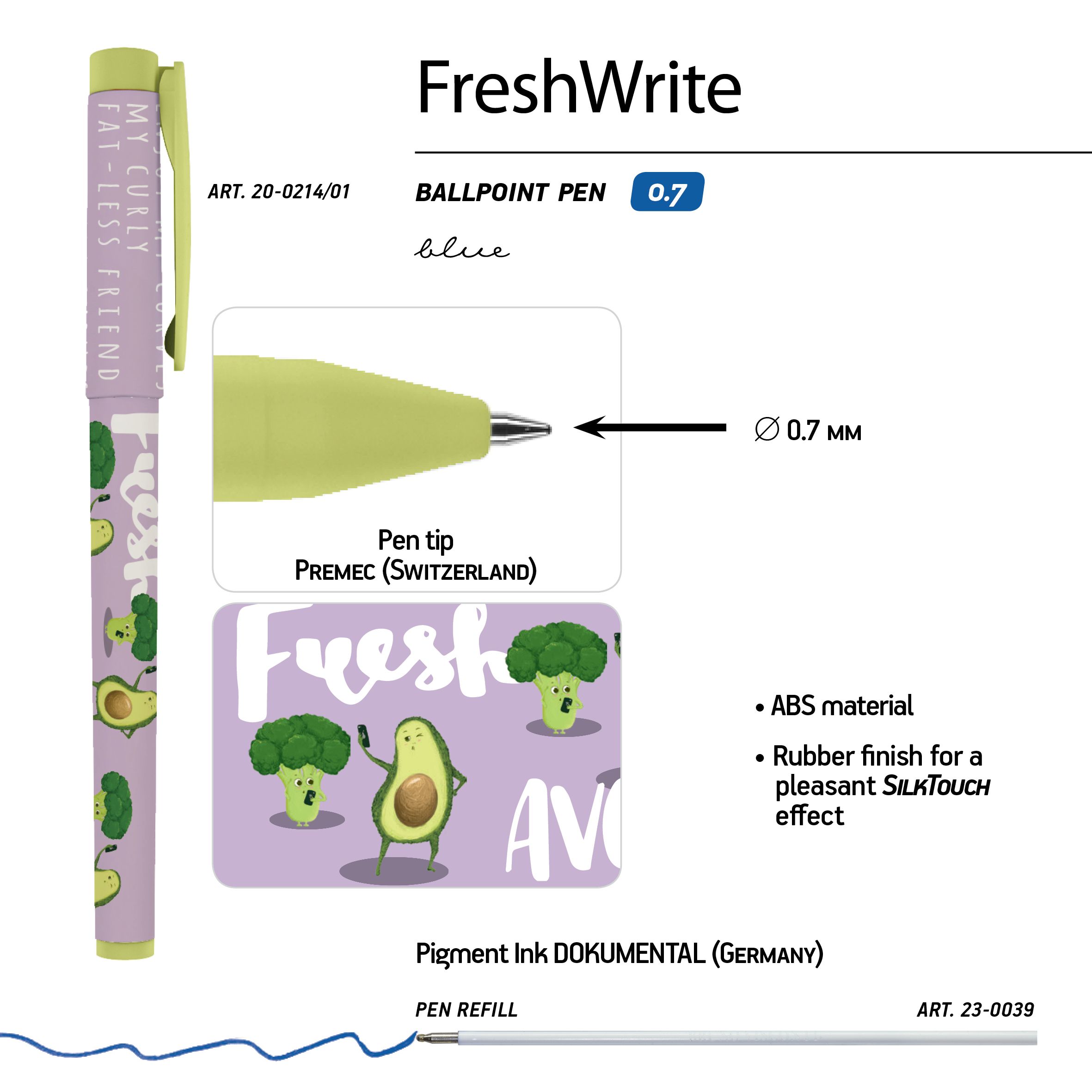 Ручка шариковая синяя BV FreshWrite Авокадо Селфи 0,7мм принт Фото 0