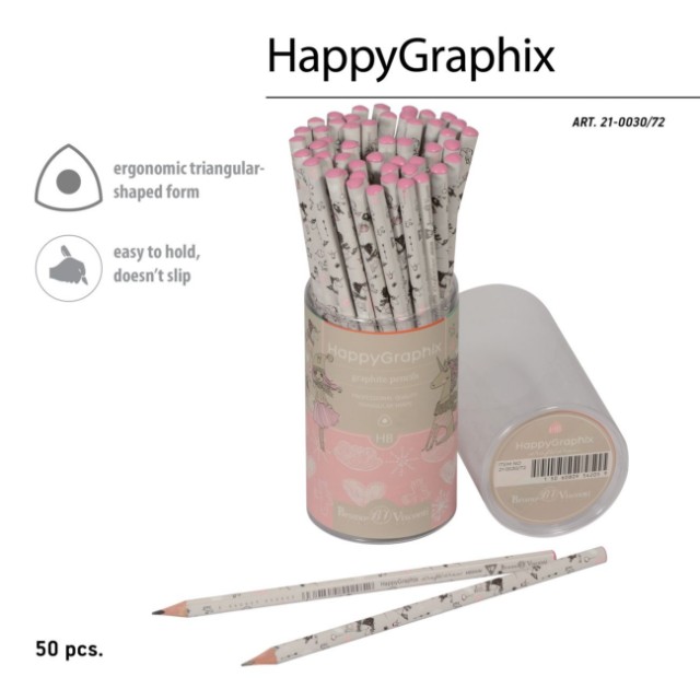 Карандаш ч/гр HB BV HappyGraphix Девочка и единорог. Сердечки б/ластика Превью 4