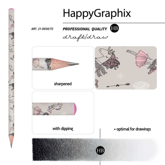 Карандаш ч/гр HB BV HappyGraphix Девочка и единорог. Сердечки б/ластика Превью 1