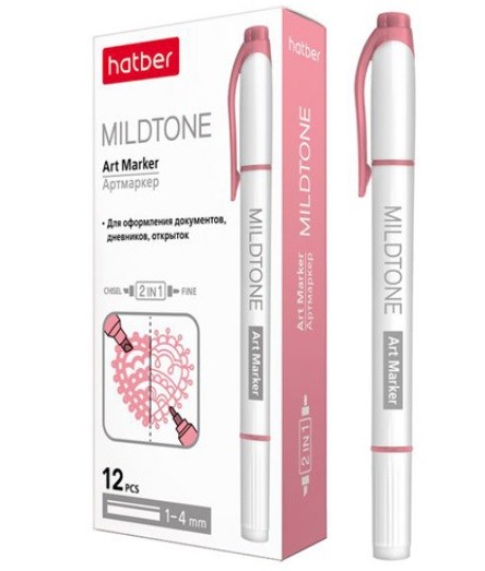 Маркер д/скетчинга Hatber Mildtone Pastel двухсторонний розовый 1-4мм Превью 1