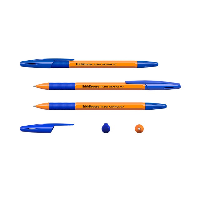 Ручка шариковая синяя EK R-301 Orange Stick&Grip оранжевый корпус Превью 2