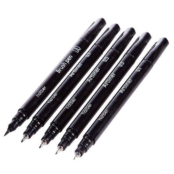 Ручки линеры 5 шт разного диаметра Hatber Terra Colora Brush (0,1/0,3/0,5/0,7мм) черные Превью 1