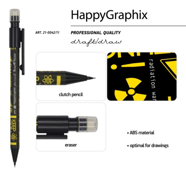 Карандаш мех. 0.7мм BV HappyGraphix Attention.Радиация с ластиком Превью 1