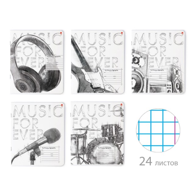 Тетрадь 24л клетка Music Black&White Превью 6
