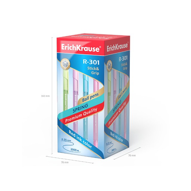 Ручка шариковая синяя EK R-301 Spring Stick&Grip 0,7мм резин держ полупрозр корпус Превью 2