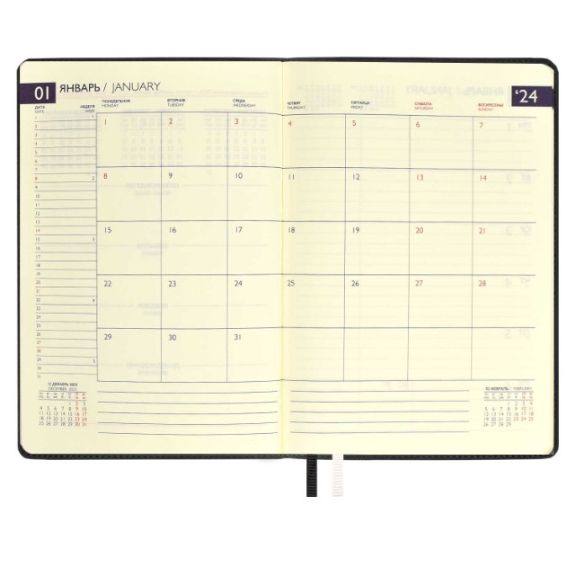 Еженедельник А5+ 2024г Флоттер черный (кожзам) Превью 8