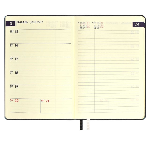 Еженедельник А5+ 2024г Флоттер черный (кожзам) Превью 12