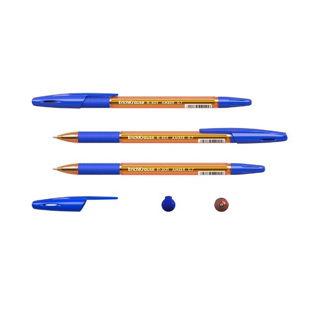 Ручка шариковая синяя EK R-301 Amber Stick&Grip 0.7 прозрач. оранж корп Превью 1