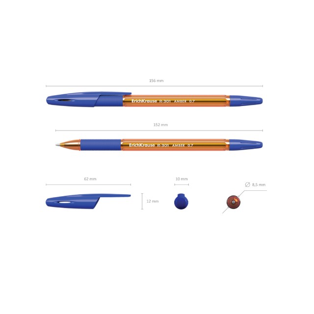 Ручка шариковая синяя EK R-301 Amber Stick&Grip 0.7 прозрач. оранж корп Превью 2