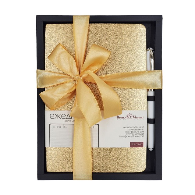 Набор подар BV Megapolis flex золото ежедневник А5 + ручка, в подар. коробке