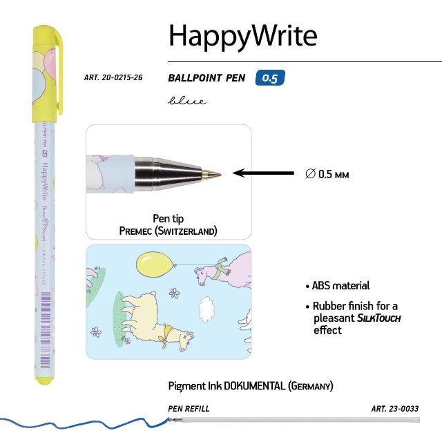 Ручка шариковая синяя BV HappyWrite Лама 0.5мм принт Превью 4