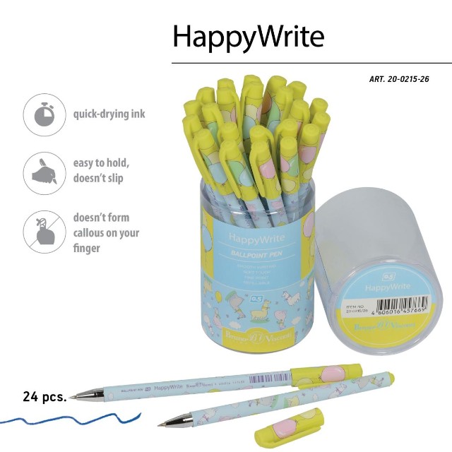Ручка шариковая синяя BV HappyWrite Лама 0.5мм принт Превью 1