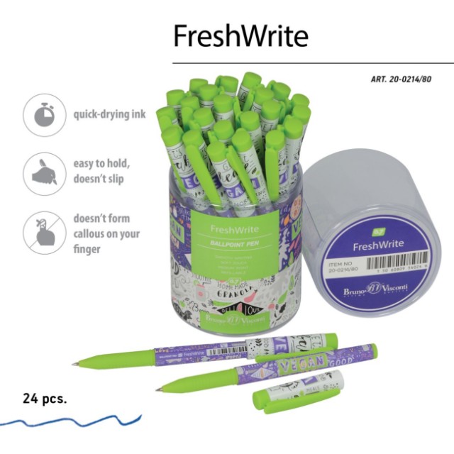 Ручка шариковая синяя BV FreshWrite. Vegan. Черничный смузи 0,7мм Превью 1