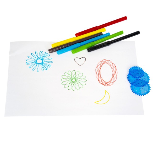 Творч Спирограф-линейка Чудесные узоры, 7 вкладышей, фломастеры Превью 5