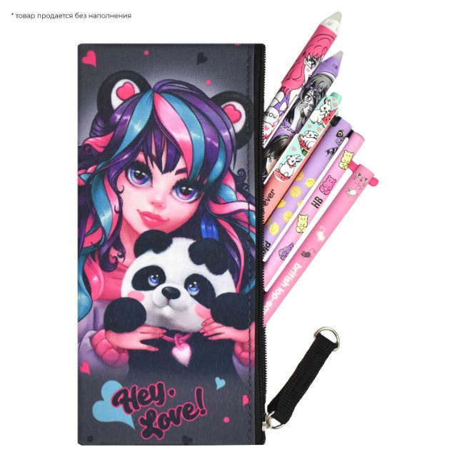 Пенал-косметичка Девушка с пандой, плоский Превью 1