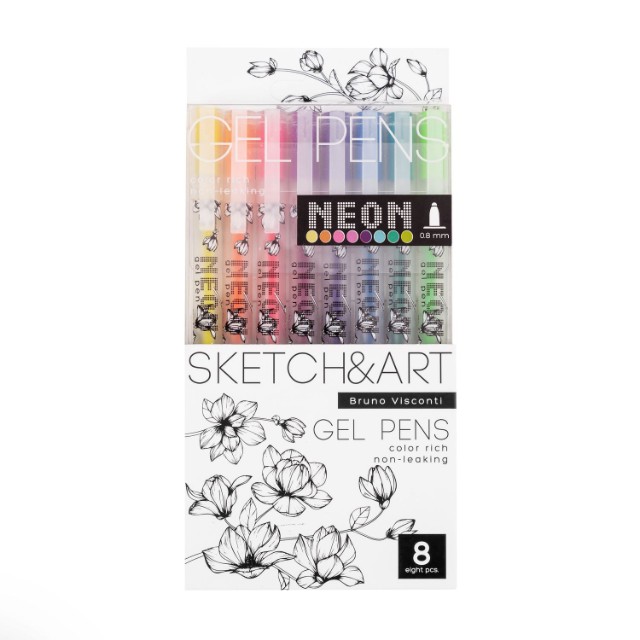 Ручки гелевые 8цв BV Sketch&Art Uni Write Neon,  0.8 мм Превью 5